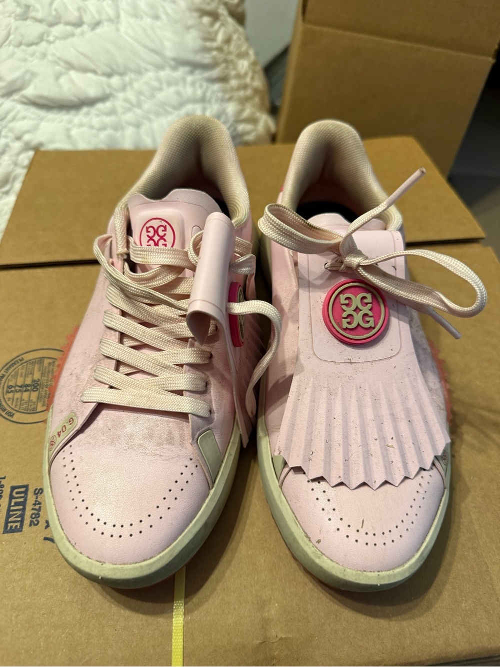 G/FORE Blush Pink Leather Kiltie Lace-Up Womens Luxury Golf Shoes